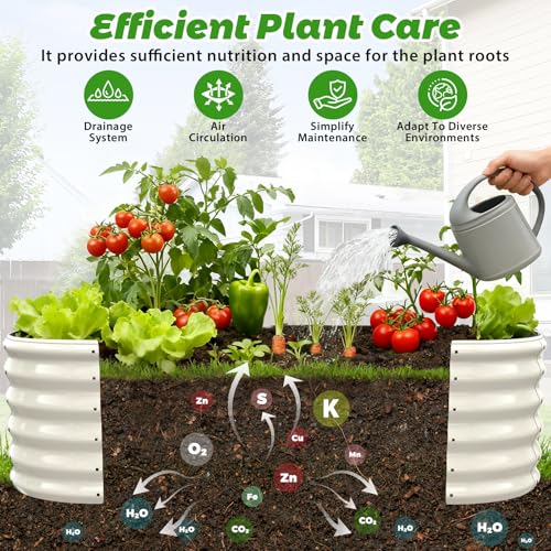 YSEJOMP 17" Tall Outdoor Garden Raised Garden Bed Kits, 5ft X 2ft Oval,0.8MM Thick Metal Raised Planter Bed/Ground Planter Box for Variety of Flowers,Herbs,Vegetables (Cream White, 60X24X16.5 Inches) - Image 3