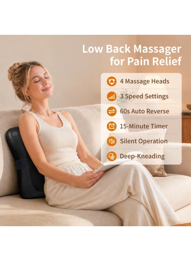 Nekteck Back Massager with Heat, Shiatsu Massage Cushion for Lower Back, Lumbar Support Massage Pillow, 4 Kneading Nodes, 3 Speeds, 60s Auto Reverse, 15-Min Timer, for Office and Home - Image 2