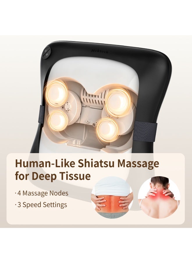 Nekteck Back Massager with Heat, Shiatsu Massage Cushion for Lower Back, Lumbar Support Massage Pillow, 4 Kneading Nodes, 3 Speeds, 60s Auto Reverse, 15-Min Timer, for Office and Home - Image 3