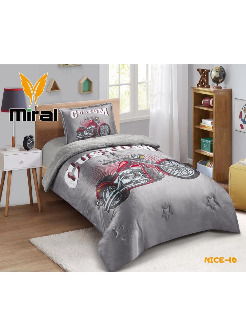 Miral Luxury Winter Comforter Set, Soft Velvet Face & Warm Fur Face, 3 Pcs - Cartoon Prints - Duvet Size 160x210 cm - Image 1