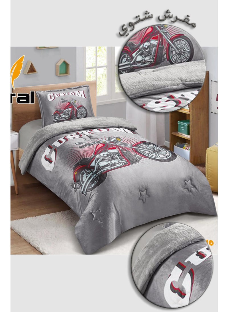 Miral Luxury Winter Comforter Set, Soft Velvet Face & Warm Fur Face, 3 Pcs - Cartoon Prints - Duvet Size 160x210 cm - Image 3