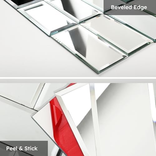 Diflart Peel and Stick Mirror Backsplash, Silver, 4x8 Inch, Beveled Mirror Subway Kitchen Bar Wall Tile (5.8 Sq.ft, 26 Pcs) - Image 4