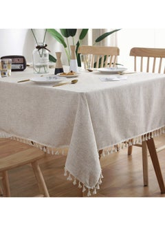 DUNISO Tablecloth for Tables Tassel Cotton Linen Waterproof Spill proof Wrinkle Tablecloth Kitchen Dinning Tabletop Decoration 140*180cm  - Image 1