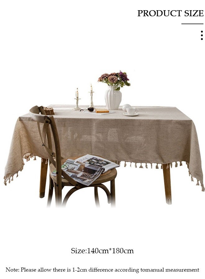 DUNISO Tablecloth for Tables Tassel Cotton Linen Waterproof Spill proof Wrinkle Tablecloth Kitchen Dinning Tabletop Decoration 140*180cm - Image 2