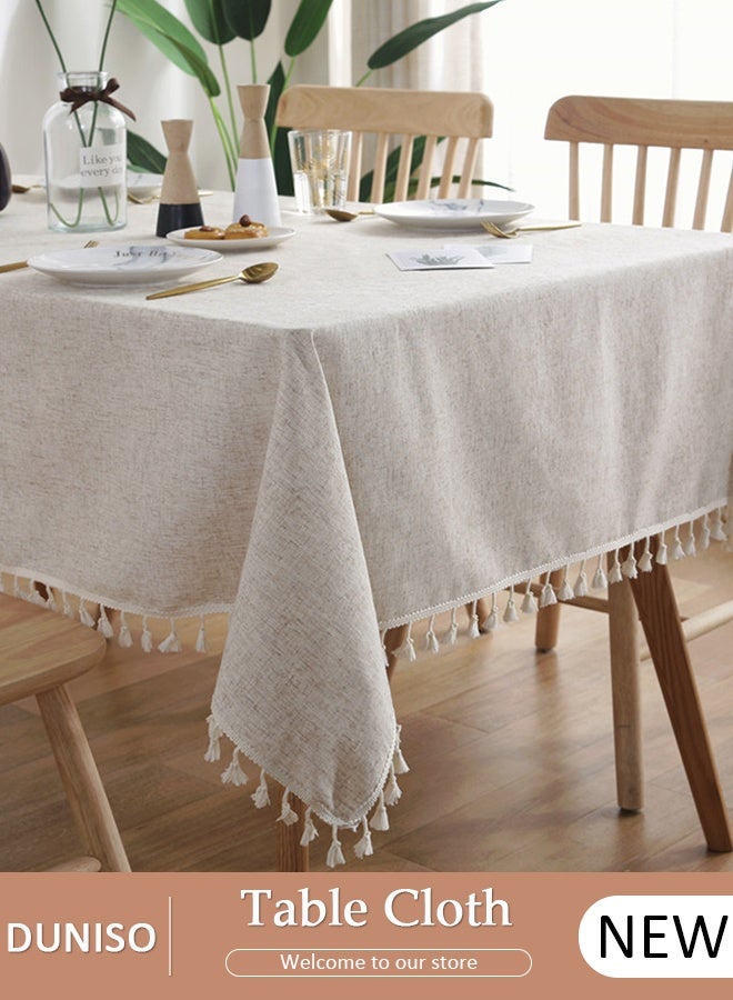 DUNISO Tablecloth for Tables Tassel Cotton Linen Waterproof Spill proof Wrinkle Tablecloth Kitchen Dinning Tabletop Decoration 140*180cm - Image 1