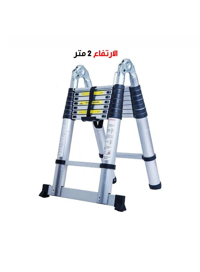 Telescopice folding double sided Aluminium Ladder 2 Meter silver - Image 3
