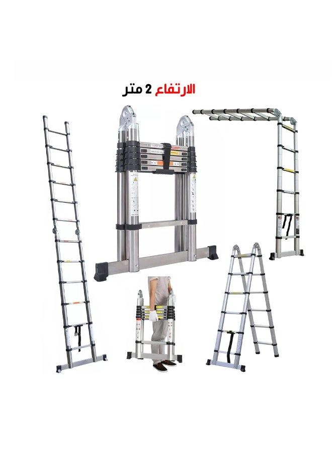 Telescopice folding double sided Aluminium Ladder 2 Meter silver - Image 4