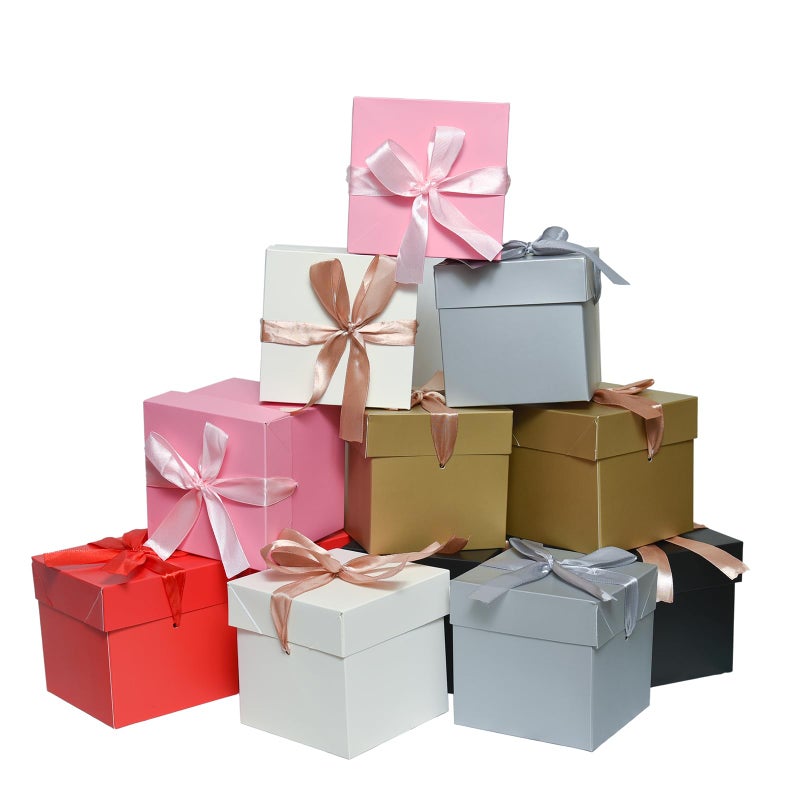 GP SUP 12 Pcs Mixed Color Gift Boxes with Lids, 6 Color Squared Boxes for Birthday Wedding Party (Multicolor, 4x4x4 Inch) - Image 1