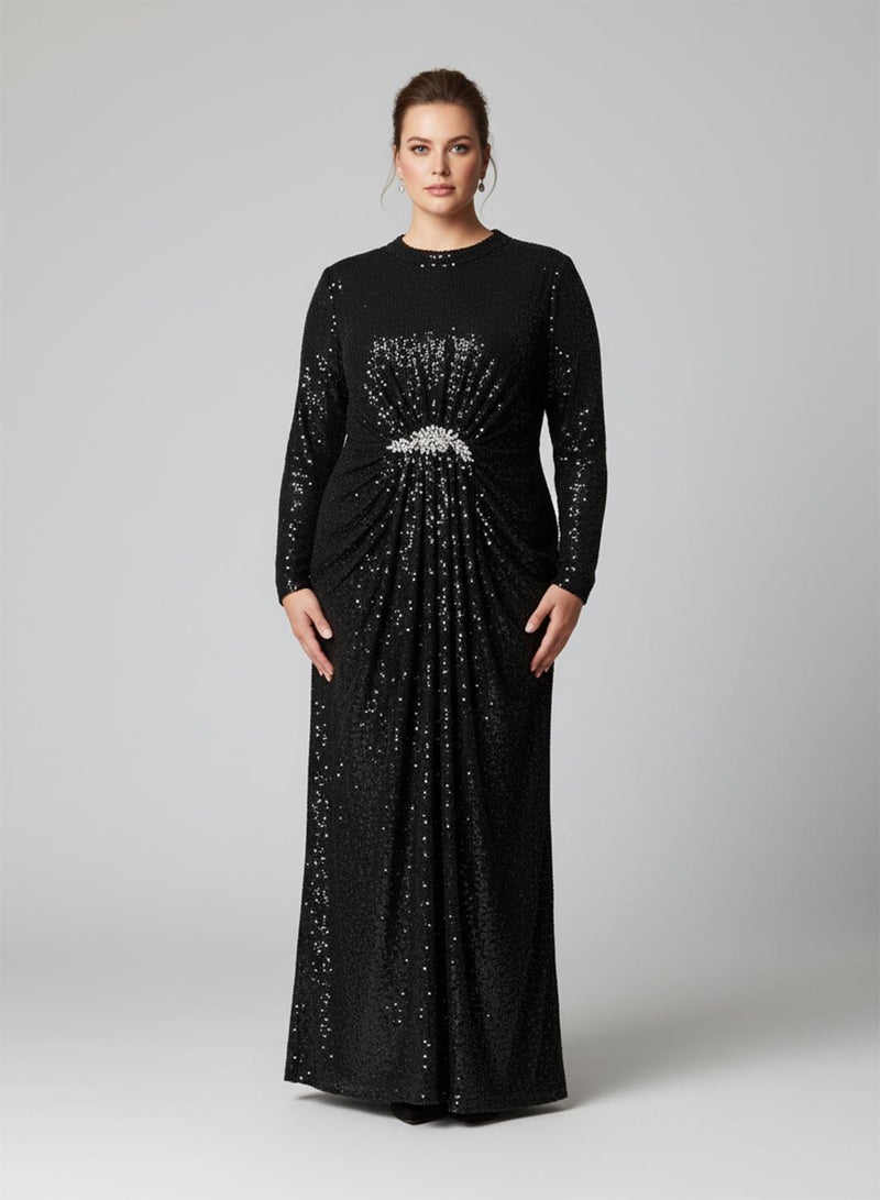 خزانة فستان مقاس كبير بياقة متدلية لامعة - Image 5