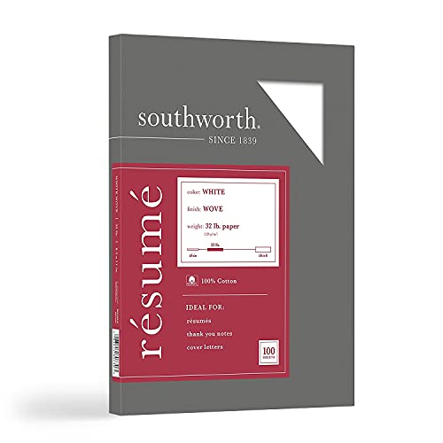 Southworth ورق السيرة الذاتية من ساوثوورث® 100% قطن، 8 1/2" × 11"، 32 رطل، 100% معاد تدويره، أبيض، عبوة من 100 ورقة - Image 5