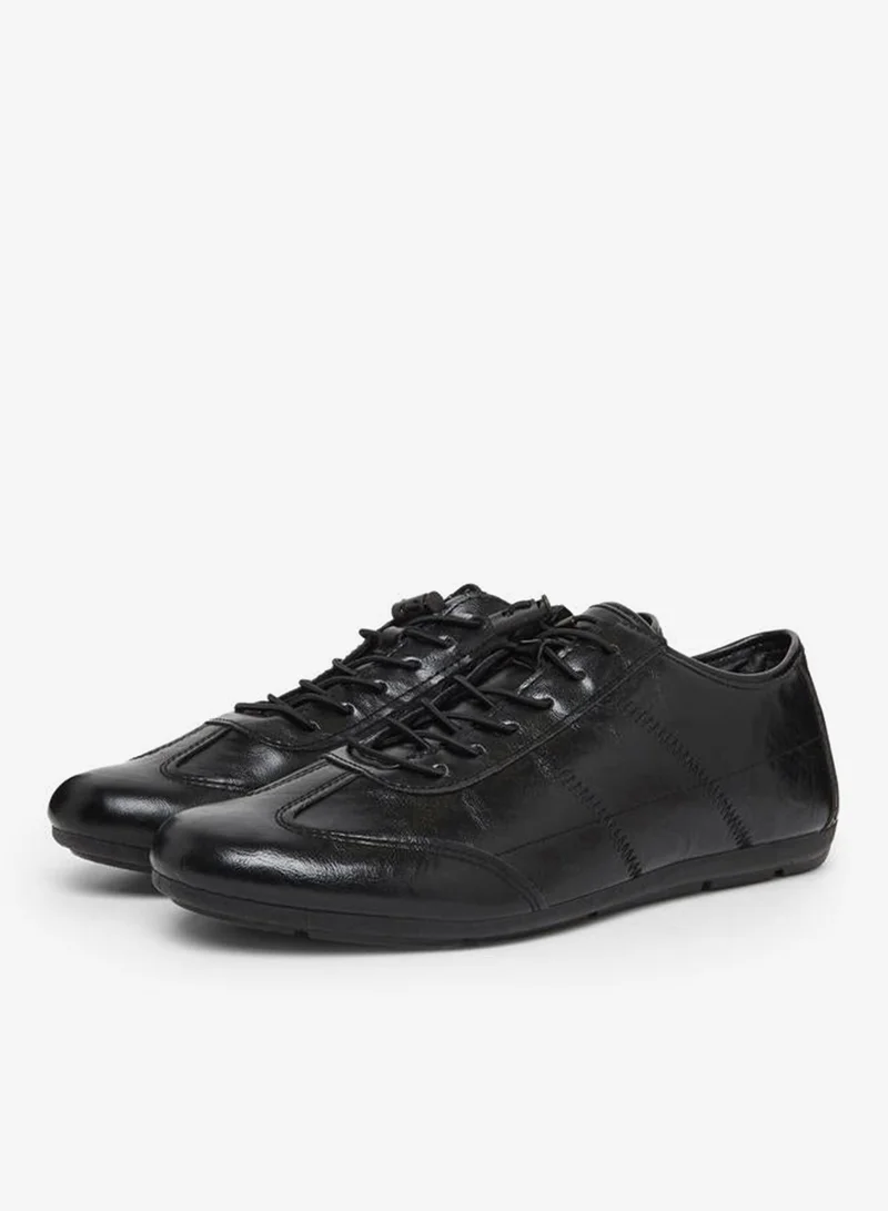 Styli Men Black Leather-Look Sneakers