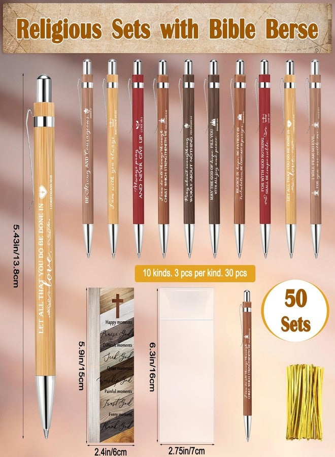 Spakon 50 Sets Father's Day Christian Gifts for Men Religious Bamboo Pens Bible Verse Bookmarks Engraved Brass Compass Bible Quotes for Dad Pastors Church Gifts Party Favors - Image 3