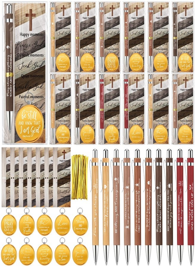 Spakon 50 Sets Father's Day Christian Gifts for Men Religious Bamboo Pens Bible Verse Bookmarks Engraved Brass Compass Bible Quotes for Dad Pastors Church Gifts Party Favors - Image 1