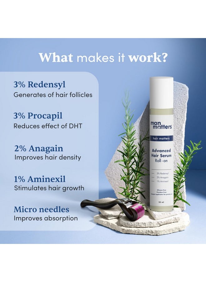 Man Matters - Advanced Hair Serum Roll On 25Ml With Derma Roller 0.5 Mm | Redensyl Anagain Aminexil & Rosemary | Reactivates Hair Cells Improves Beard & Hair Density & Promotes Thicker Growth - Image 1