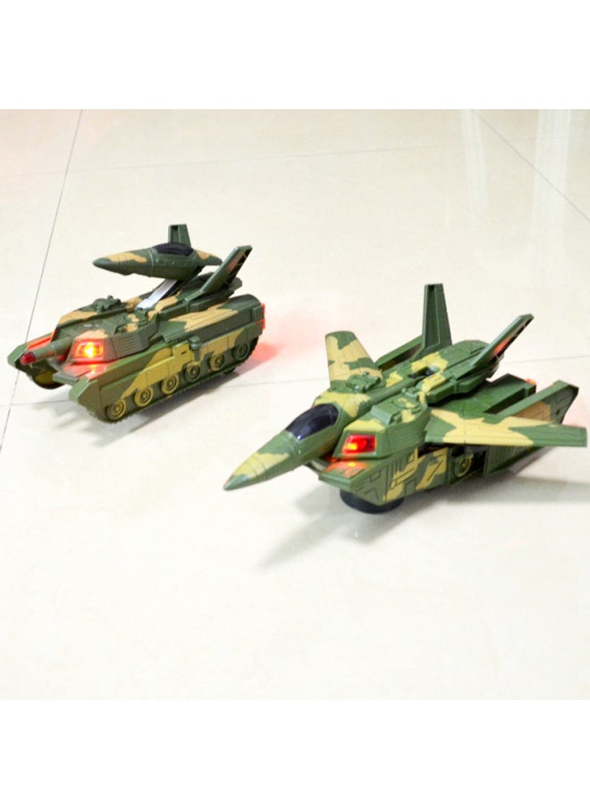 Generic Children's Transformation Robot Electric Toy Tank Car Armored Vehicle Luminous Music Boy -Year-Old Transformation Tank-Color:Walking Transformation + Special Warfare Aircraft - + Non-rechargeable Version  - Image 1