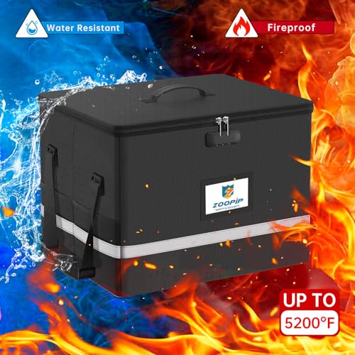 ZOOPIP Fireproof File Box with Lock 5200F Document Box Storage Organizer Suitable for Hanging File Folders in Letter Size Collapsible Box Reflective Strip for Fast Find 166126102 Black - Image 3
