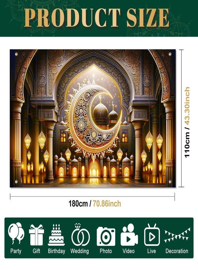 BlissYard Ramadan Backdrop Banner Eid Mubarak Theme Islamic Crescent Moon Mosque Lantern Decorations 71x43 Inch Gold Muslim Festival Backdrop for Indoor Outdoor Party Supplies Wall Decor - Image 5
