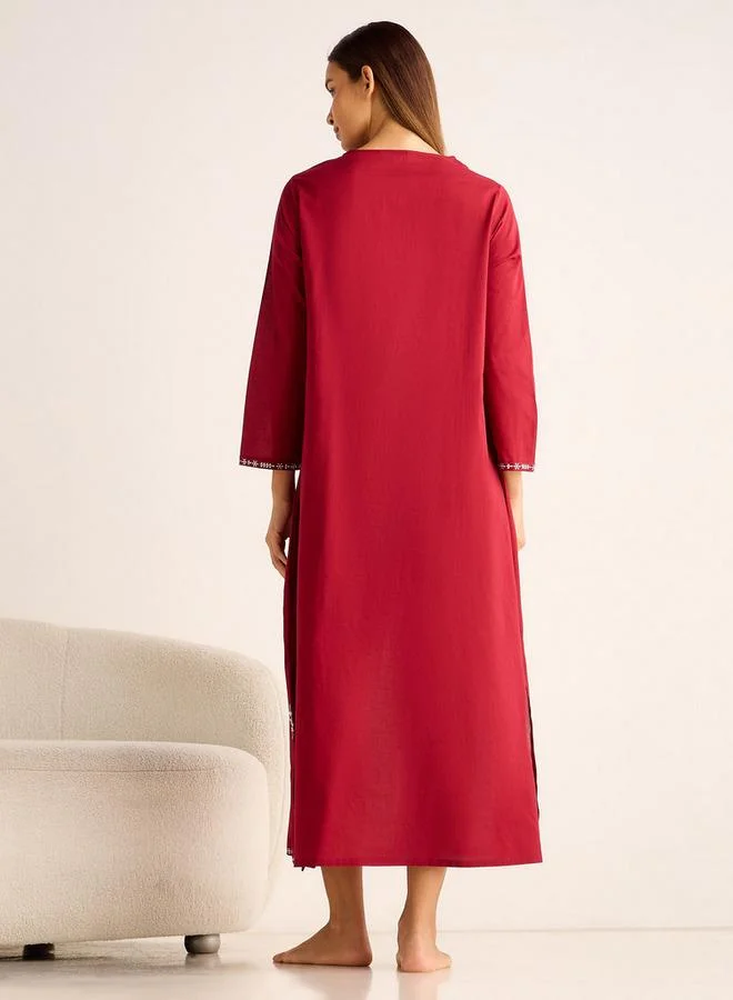 Splash FAV Night Gown Long Sleeves Floral Embroidery Cotton