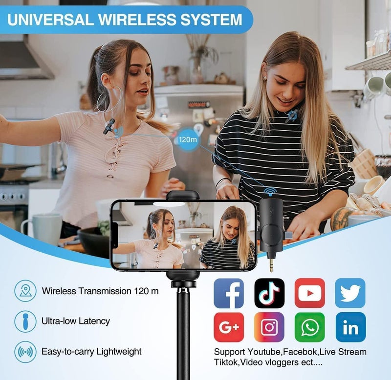 ZINGYOU Dual Wireless Lavalier Microphone Compatible for Any Smartphone Camera Cordless Double Mics Plug-Play Built-in Noise Reduction Chip 7H Long Time for Two-Person Creator - Image 2