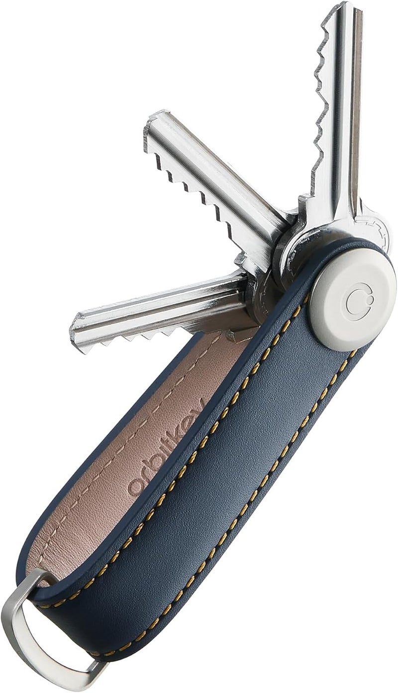 Orbitkey Leather Key Organizer - Navy with Tan Stitching, Holds up to 7 Keys - Image 1