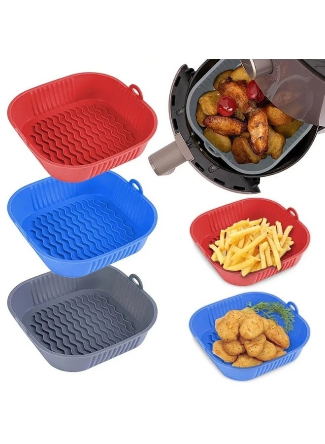 Silicone Air Fryer Liner – Large 21.3cm Reusable Non-Stick Square Silicone Basket Insert, Heat-Resistant & Easy to Clean, Fits 3.6–6.8L Air Fryers –2pcs Multicolor - Image 1