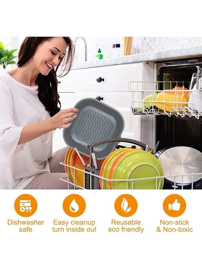 Silicone Air Fryer Liner – Large 21.3cm Reusable Non-Stick Square Silicone Basket Insert, Heat-Resistant & Easy to Clean, Fits 3.6–6.8L Air Fryers –2pcs Multicolor - Image 4