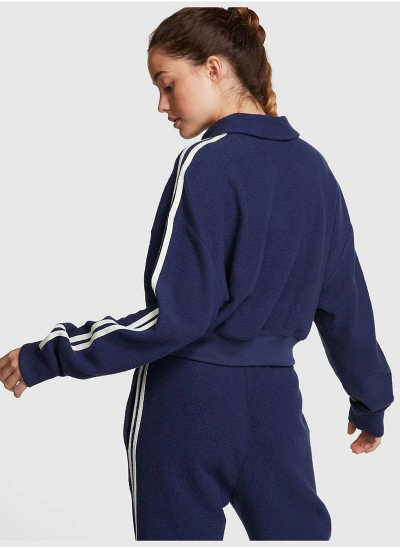 PINK Reverse Fleece Cropped Polo Sweatshirt