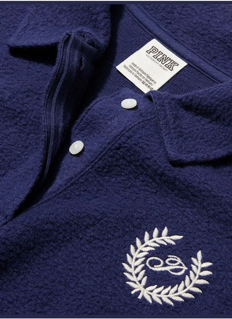 PINK Reverse Fleece Cropped Polo Sweatshirt