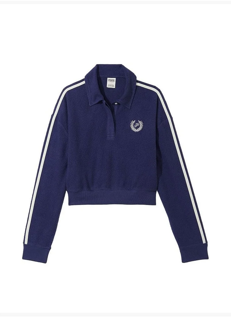 PINK Reverse Fleece Cropped Polo Sweatshirt