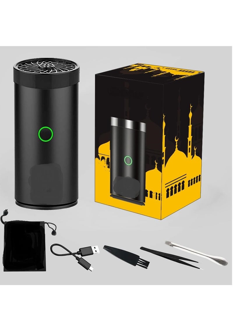 الصقر مبخرة عود كهربائية محمولة - موزع بخور قابل لإعادة الشحن للسيارة والمنزل والمكتب - حجم صغير 14 × 7 × 7 سم - بدون لهب، موزع بخور يعمل عبر USB - لمسة نهائية سوداء أنيقة - Image 1