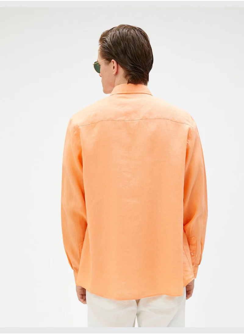 KOTON Linen Shirt Classic Neck Buttoned