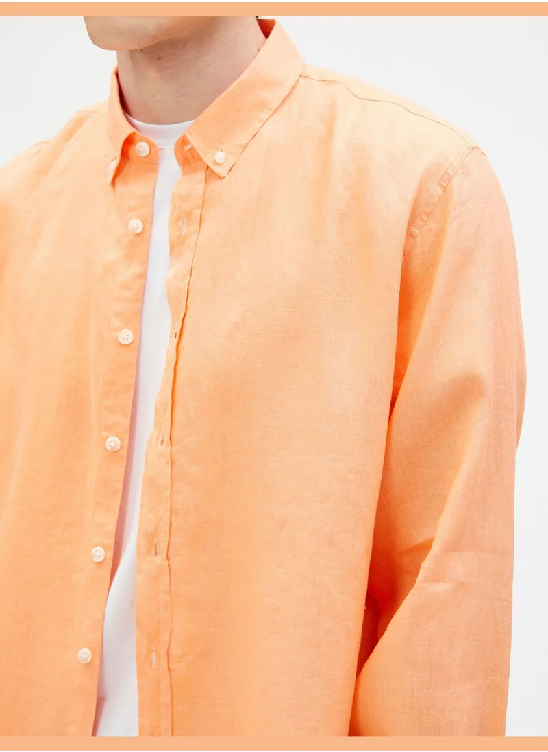 KOTON Linen Shirt Classic Neck Buttoned