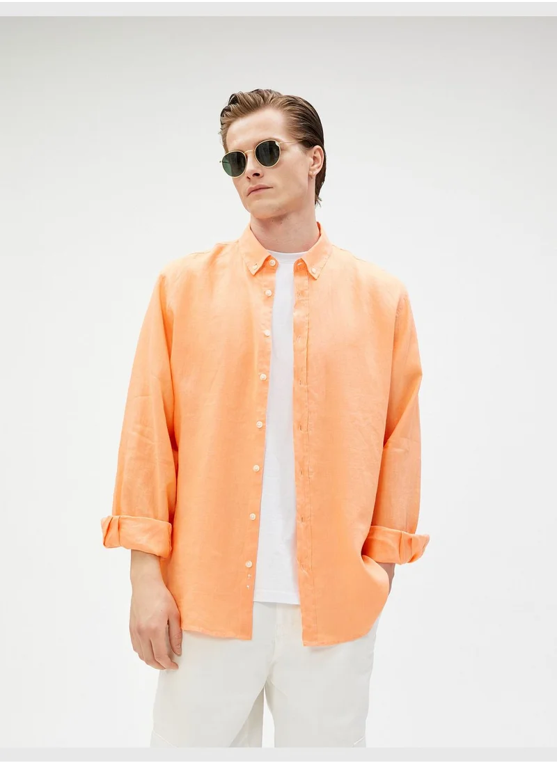 KOTON Linen Shirt Classic Neck Buttoned