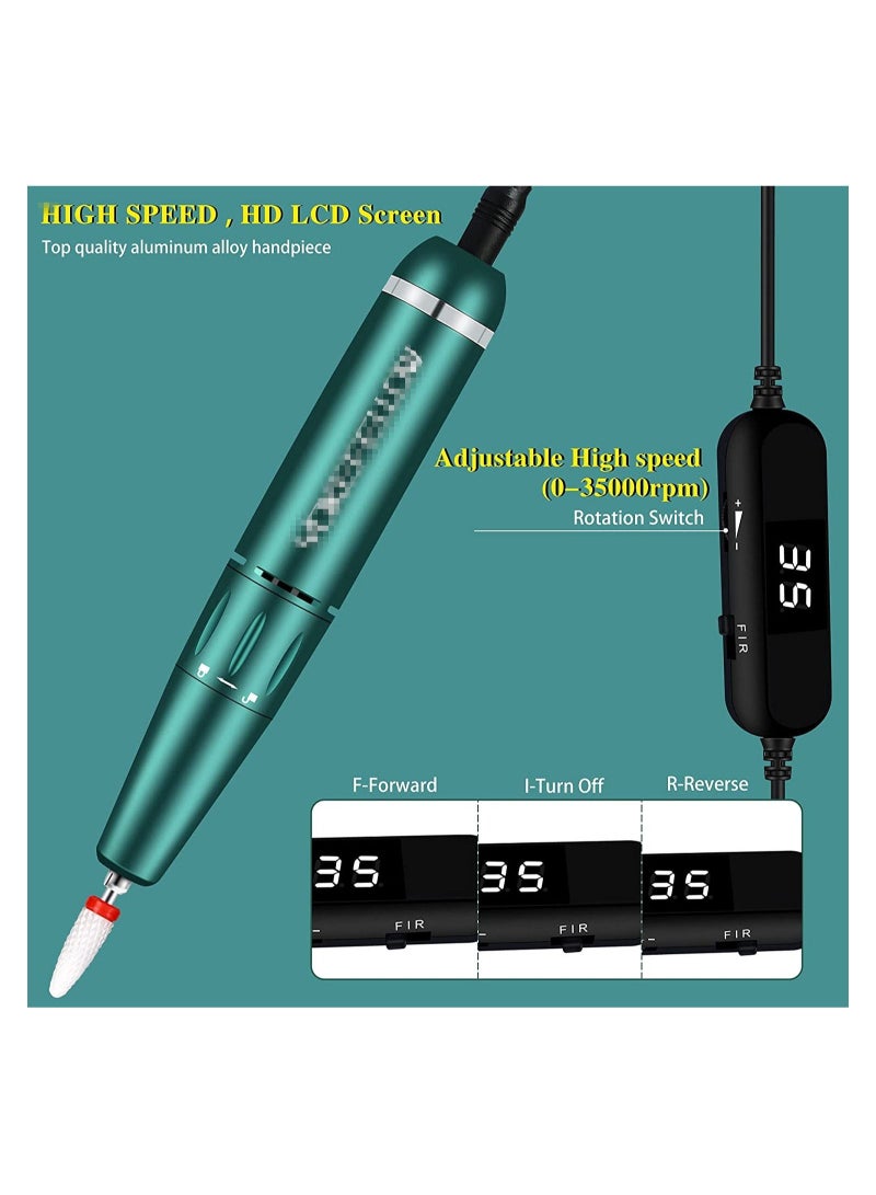 عام مثقاب أظافر كهربائي محمول 35000 دورة في الدقيقة ، قبضة Efile مدمجة ، مجموعة مثقاب مبرد أظافر ، أخضر - Image 3