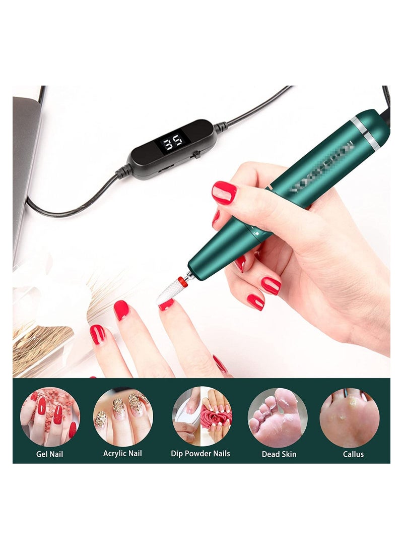 عام مثقاب أظافر كهربائي محمول 35000 دورة في الدقيقة ، قبضة Efile مدمجة ، مجموعة مثقاب مبرد أظافر ، أخضر - Image 1