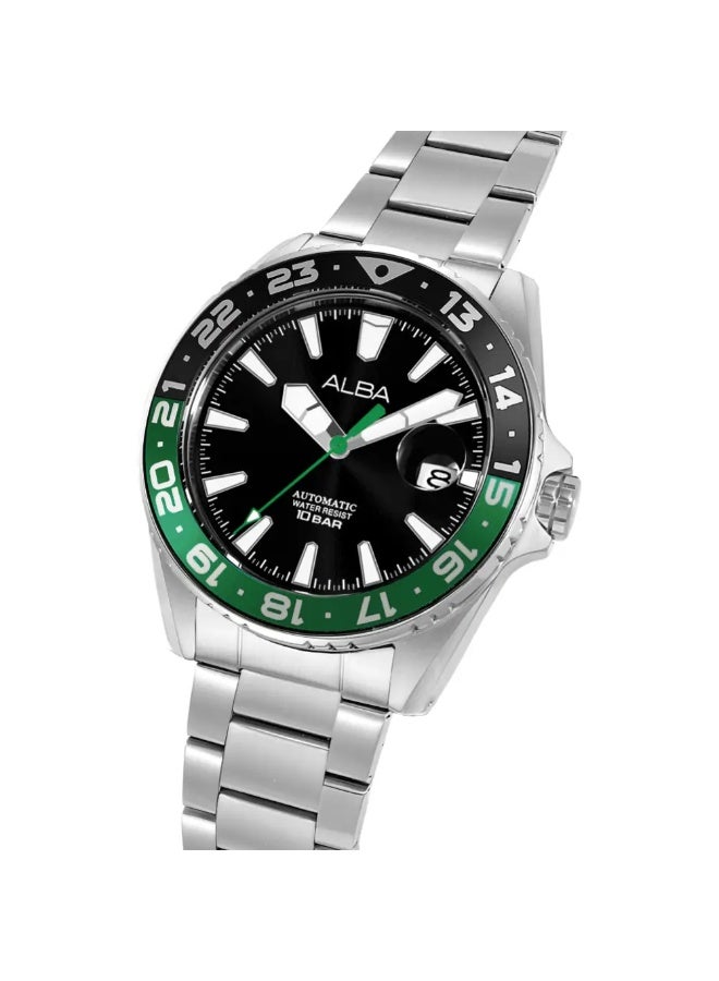 Alba AU4069X1 Automatic Men's Watch | Black Dial | Stainless Steel Bracelet | Rotating Bezel | 100M Water Resistant | 43mm - Image 2