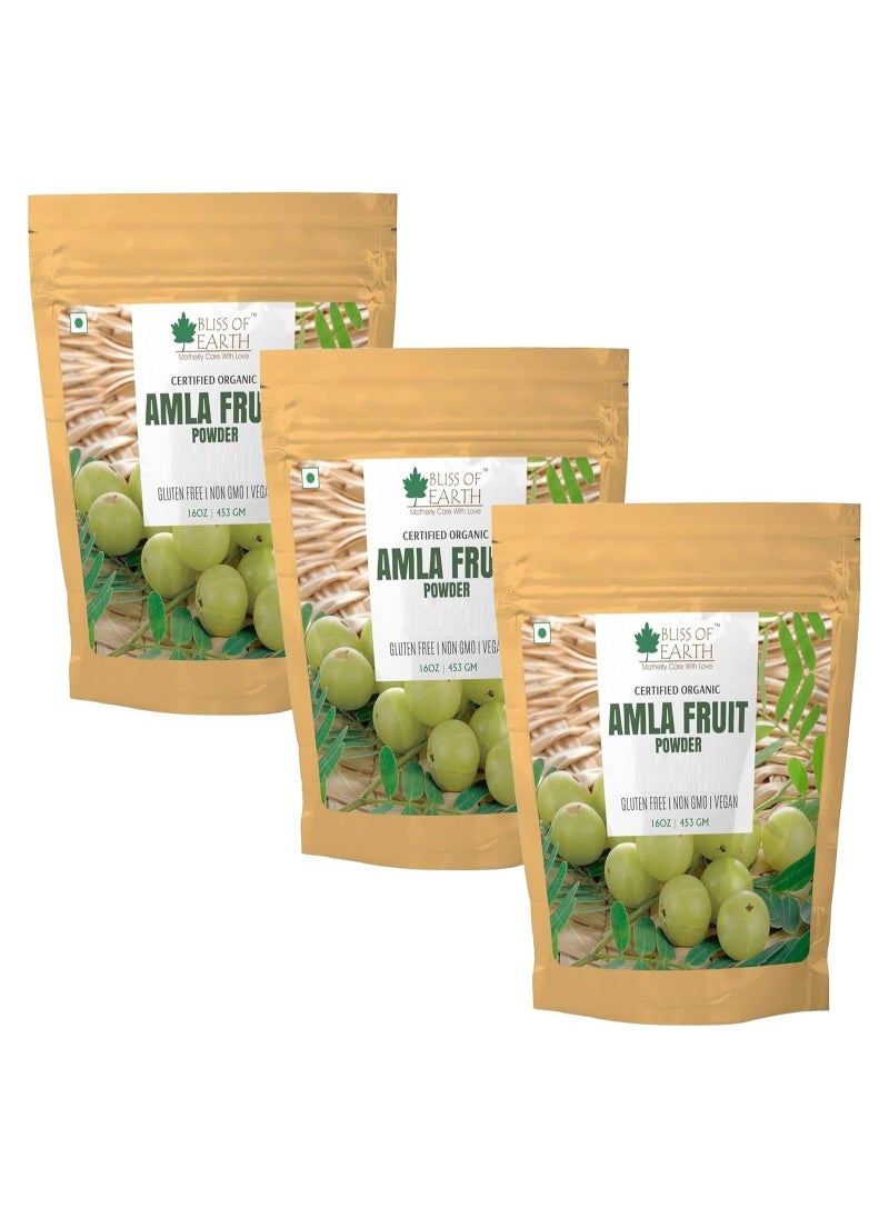 BLISS OF EARTH 100% Pure Natural AMLA Powder 453GM Indian Gooseberry Great For Hair Conditioning and Hair Coloring Mixture Natural Vitamin C and Antioxidants Pack of 3  - Image 1