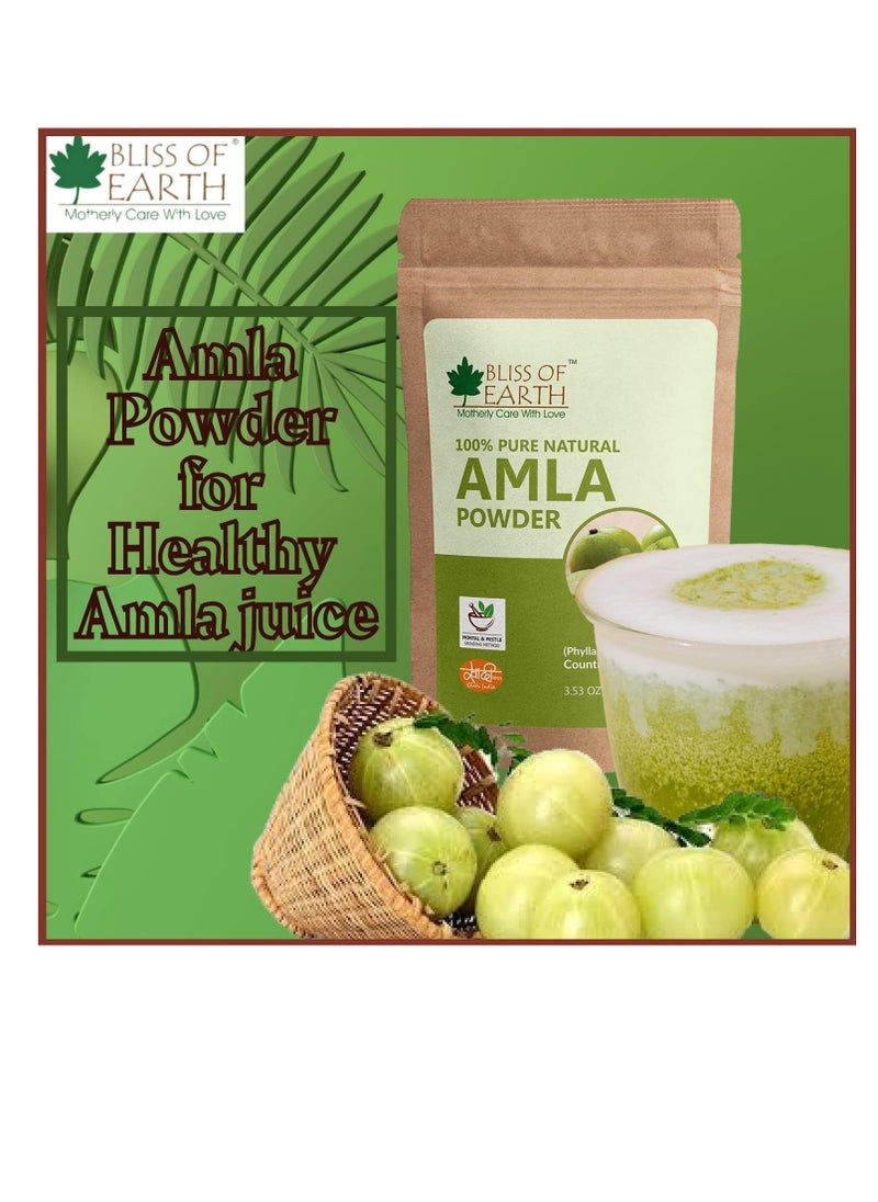 BLISS OF EARTH 100% Pure Natural AMLA Powder 453GM Indian Gooseberry Great For Hair Conditioning and Hair Coloring Mixture Natural Vitamin C and Antioxidants Pack of 3  - Image 2