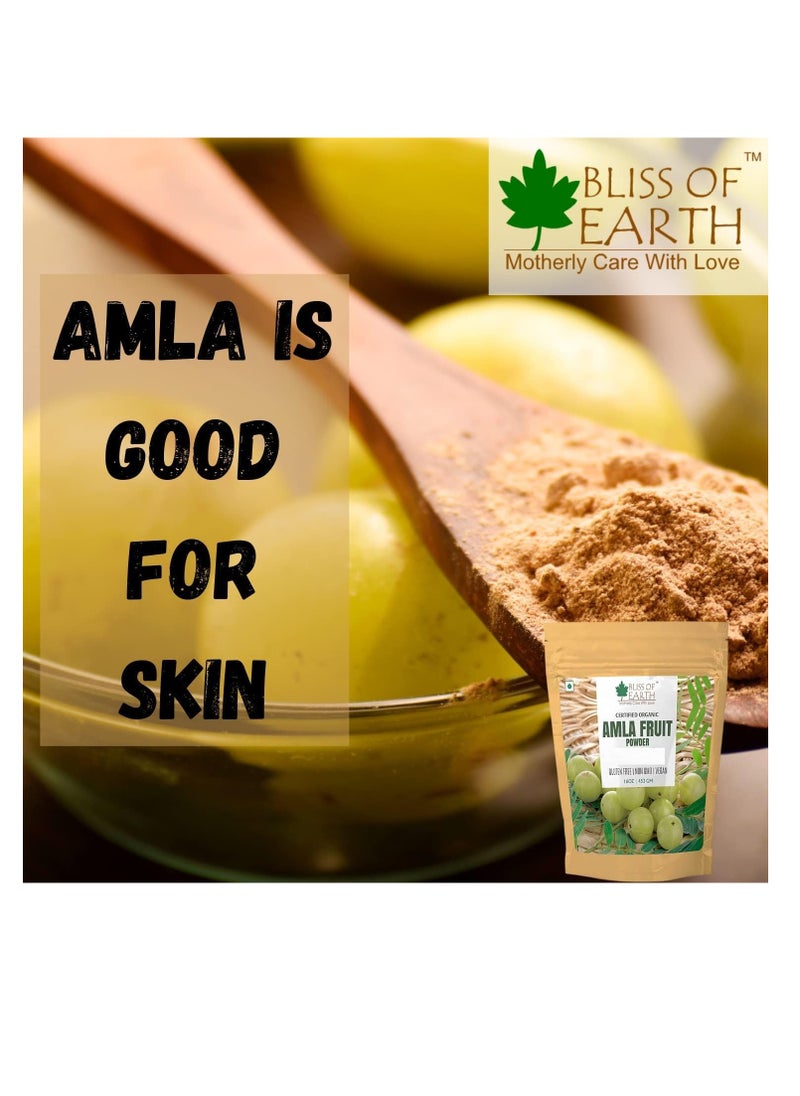 BLISS OF EARTH 100% Pure Natural AMLA Powder 453GM Indian Gooseberry Great For Hair Conditioning and Hair Coloring Mixture Natural Vitamin C and Antioxidants Pack of 3  - Image 3