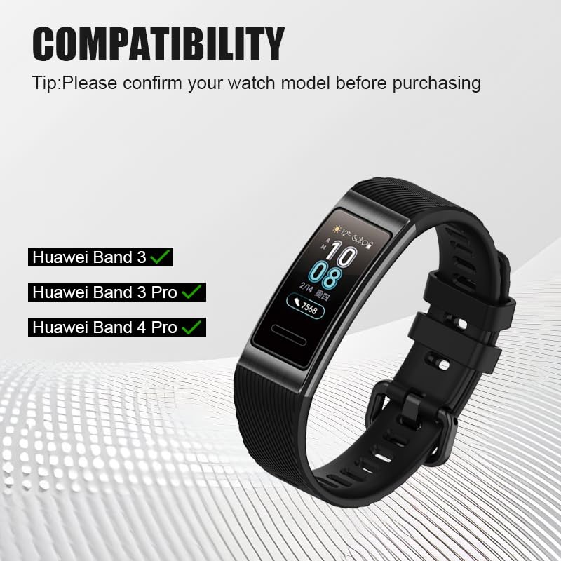 INF Watch Band for Huawei Band 3/3 Pro/4 Pro, Soft TPU Wrist Strap for Women/Men, Adjustable Breathable Sport Replacement Band with Metal Clasp(Black) - Image 3