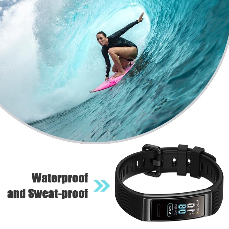 INF Watch Band for Huawei Band 3/3 Pro/4 Pro, Soft TPU Wrist Strap for Women/Men, Adjustable Breathable Sport Replacement Band with Metal Clasp(Black) - Image 5
