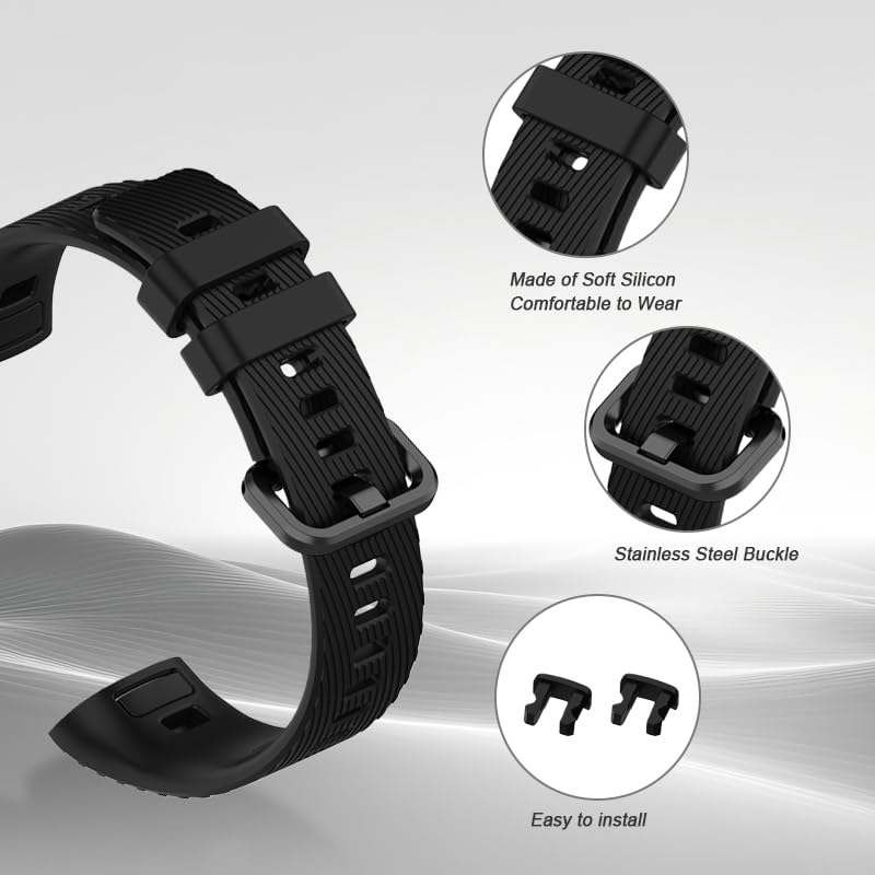 INF Watch Band for Huawei Band 3/3 Pro/4 Pro, Soft TPU Wrist Strap for Women/Men, Adjustable Breathable Sport Replacement Band with Metal Clasp(Black) - Image 4