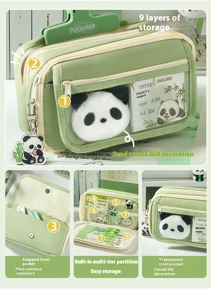 XFXINGFU Panda multi-layer Pencil Case  set, Large Capacity Pencil Pouch, Cute and Aesthetic Panda Stationery Supplies, Zipper Pouch for Pens  - Image 5