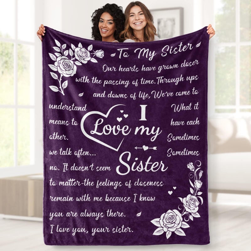 Aimego Sister Blanket Gifts for Birthday Sister Blankets from Sisters for Girls Women Purple Flannel Throw Blanket for Home Sofa Bed Decor 50X 60