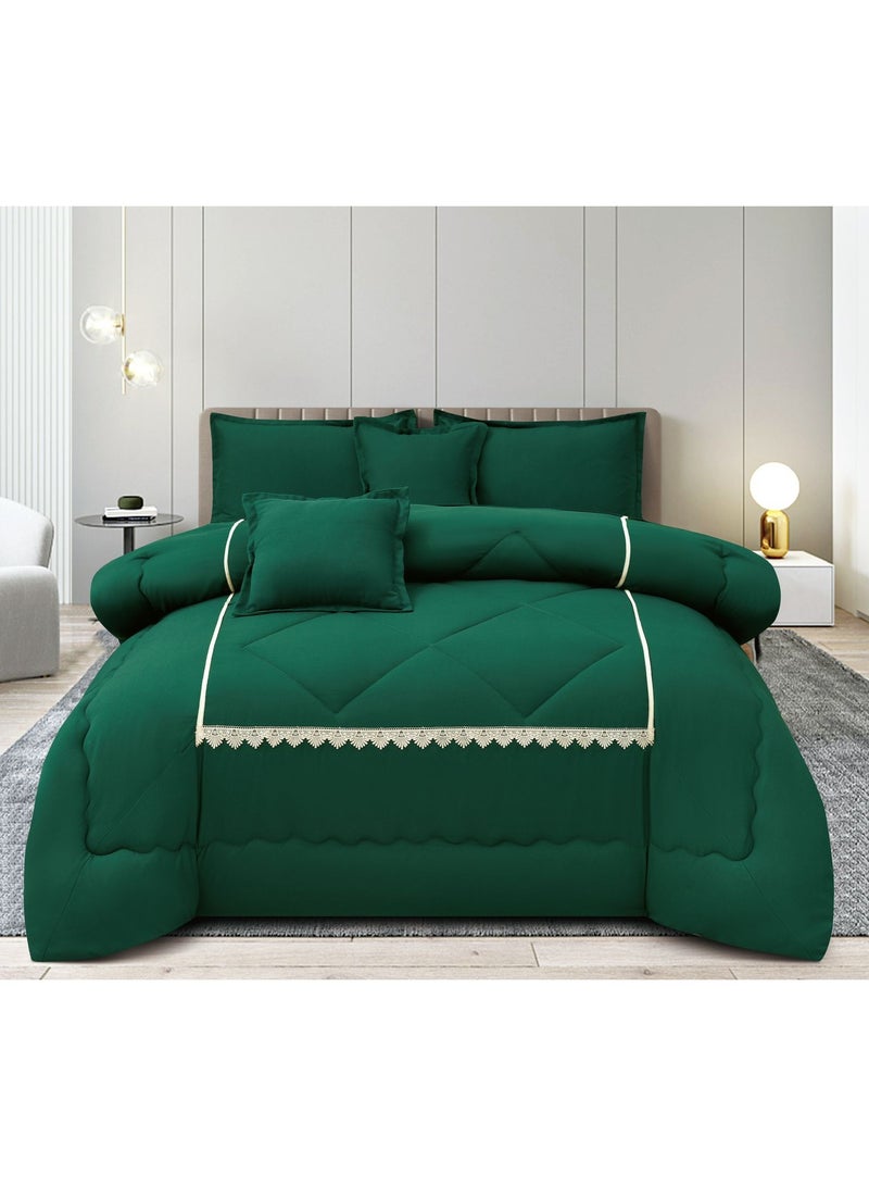 Ming Li Luxury Summer Double Bed Comforter Set – 6 Pieces, 230×250 cm with Matching Pillows – Elegant Design in Dark Green for a Touch of Sophistication in Your Bedroom - Image 1