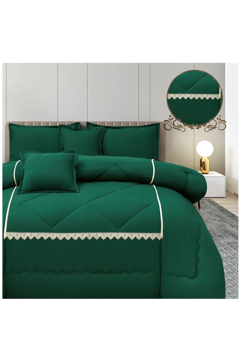 Ming Li Luxury Summer Double Bed Comforter Set – 6 Pieces, 230×250 cm with Matching Pillows – Elegant Design in Dark Green for a Touch of Sophistication in Your Bedroom - Image 2