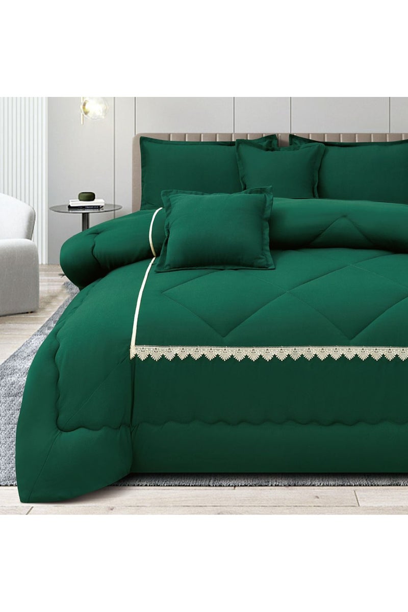 Ming Li Luxury Summer Double Bed Comforter Set – 6 Pieces, 230×250 cm with Matching Pillows – Elegant Design in Dark Green for a Touch of Sophistication in Your Bedroom - Image 4