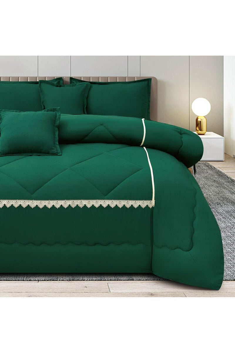 Ming Li Luxury Summer Double Bed Comforter Set – 6 Pieces, 230×250 cm with Matching Pillows – Elegant Design in Dark Green for a Touch of Sophistication in Your Bedroom - Image 3