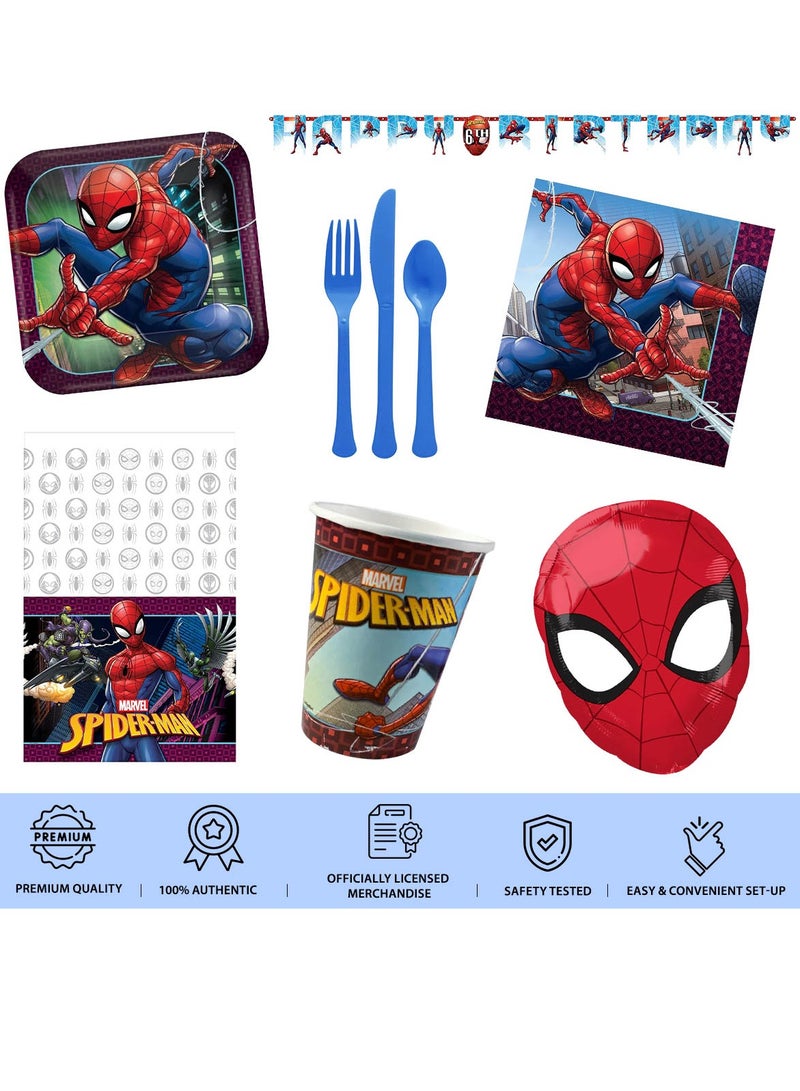 Amscan Spiderman, 59 Piece Tableware Supplies, Includes Napkins, Plates, Cups, Cutlery, Tablecover, Banner And Balloon, Multicolor, For 8 Guests - Image 2