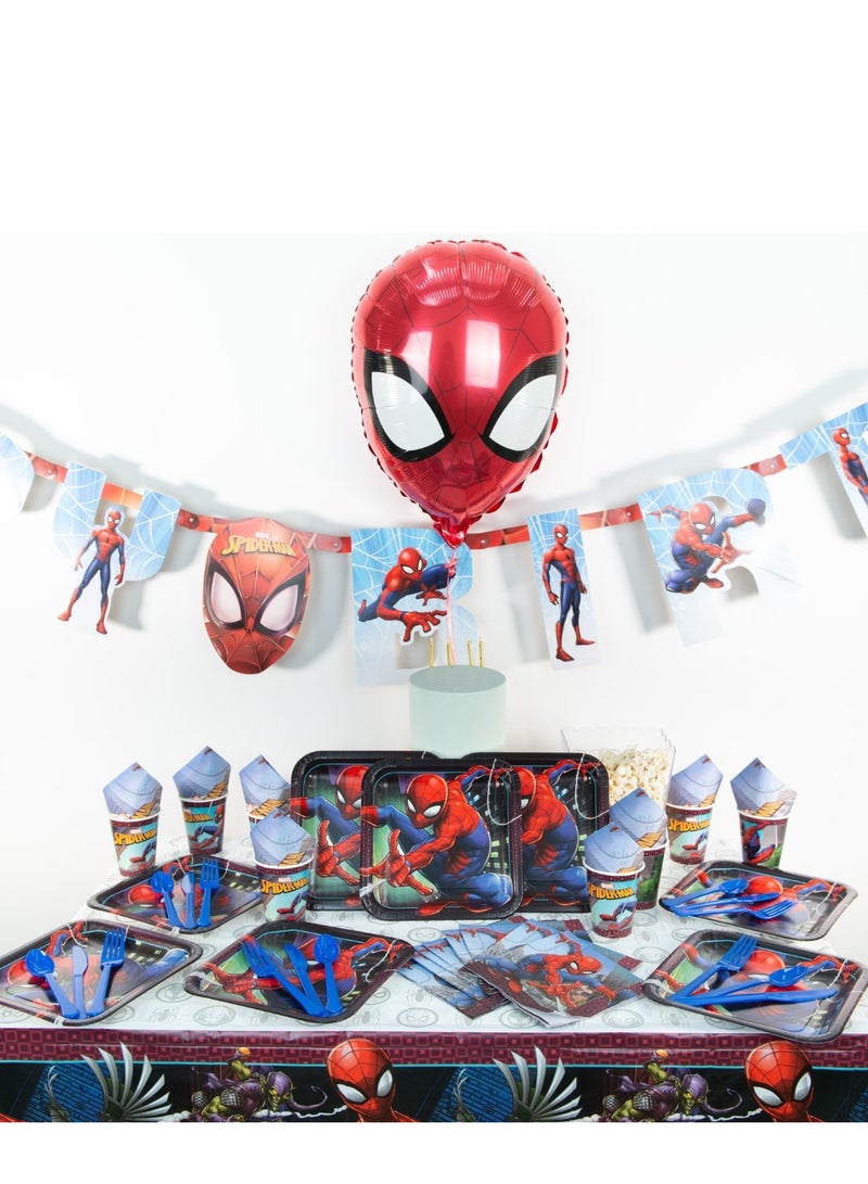 Amscan Spiderman, 59 Piece Tableware Supplies, Includes Napkins, Plates, Cups, Cutlery, Tablecover, Banner And Balloon, Multicolor, For 8 Guests - Image 4
